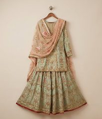 Sage Green Silver Gota-Patti Worked Gharara