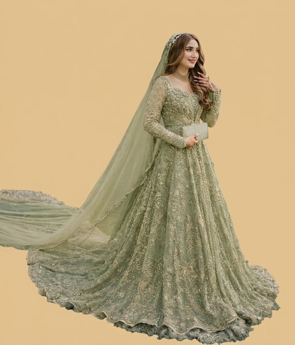 Sage Green Zardozi Maxi
