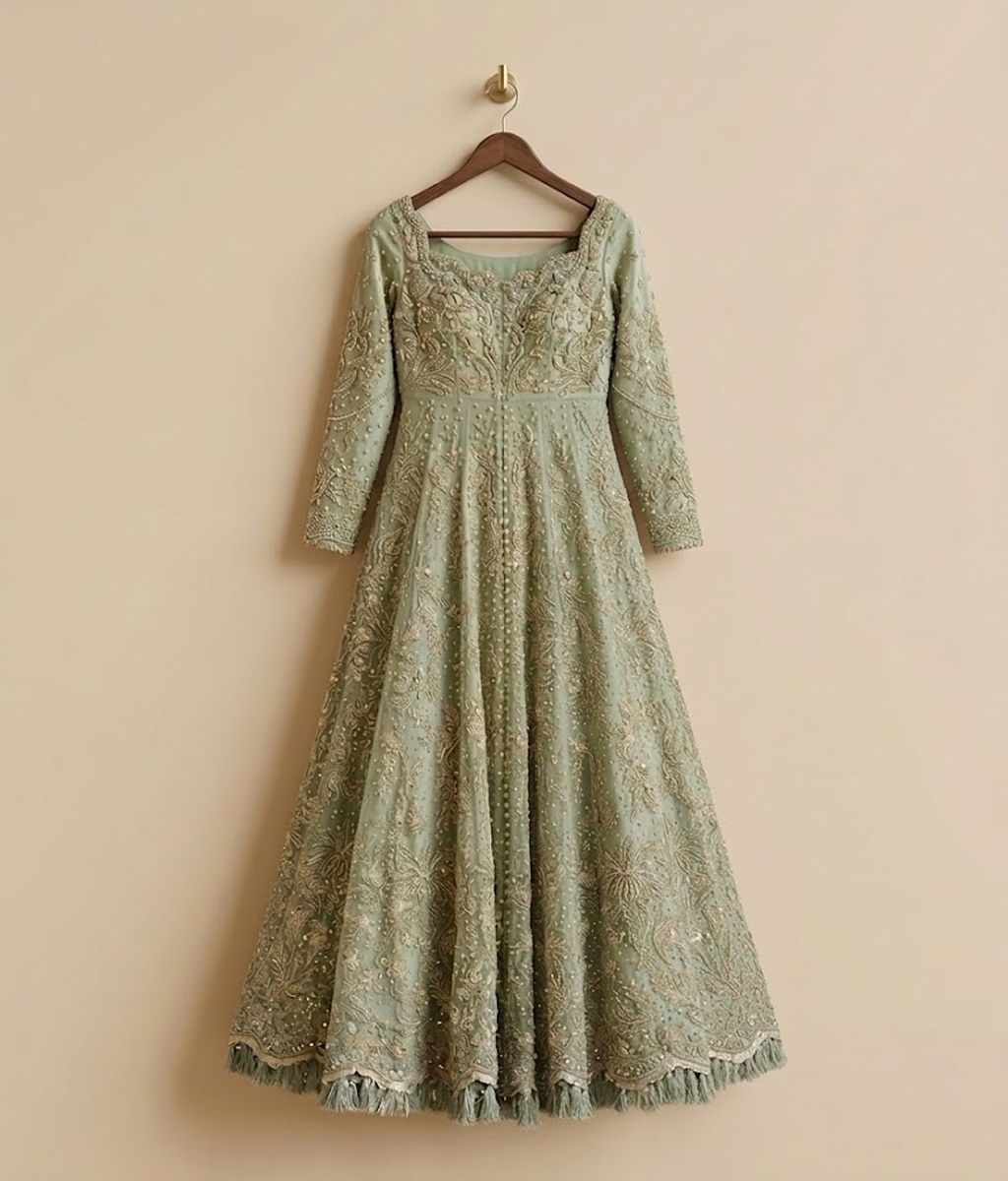 Sage Green Zardozi Maxi