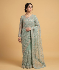Sage green Net Jaal Work Saree