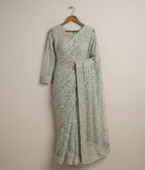 Sage green Net Jaal Work Saree