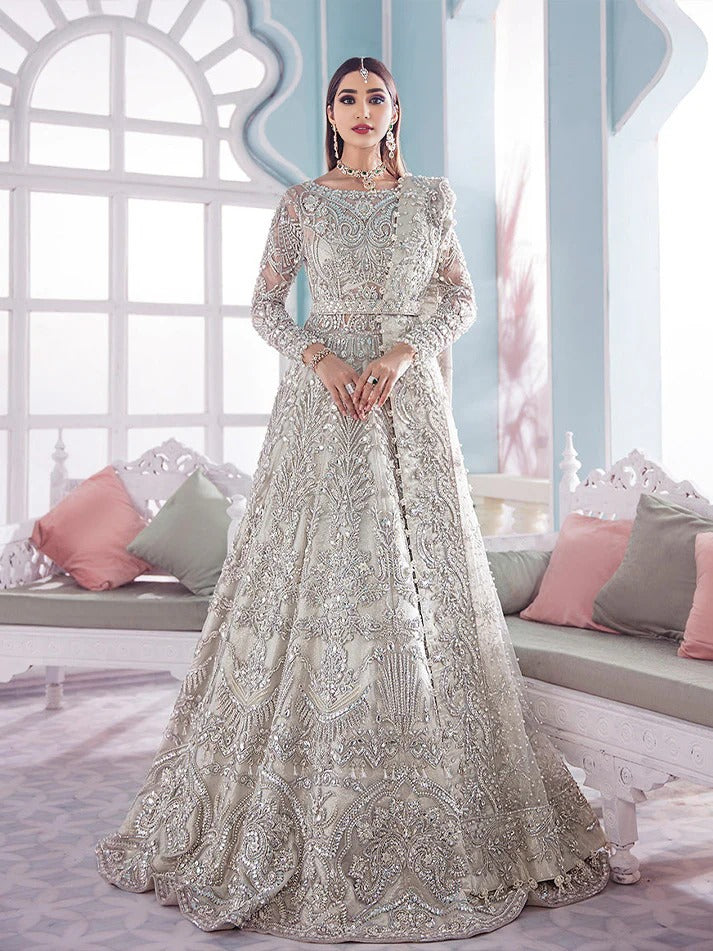 Sandy Beige Antique Zardozi Open-Front Gown