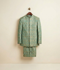 Sea Green Jamawar Open Prince Coat