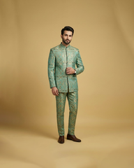 Sea Green Jamawar Open Prince Coat