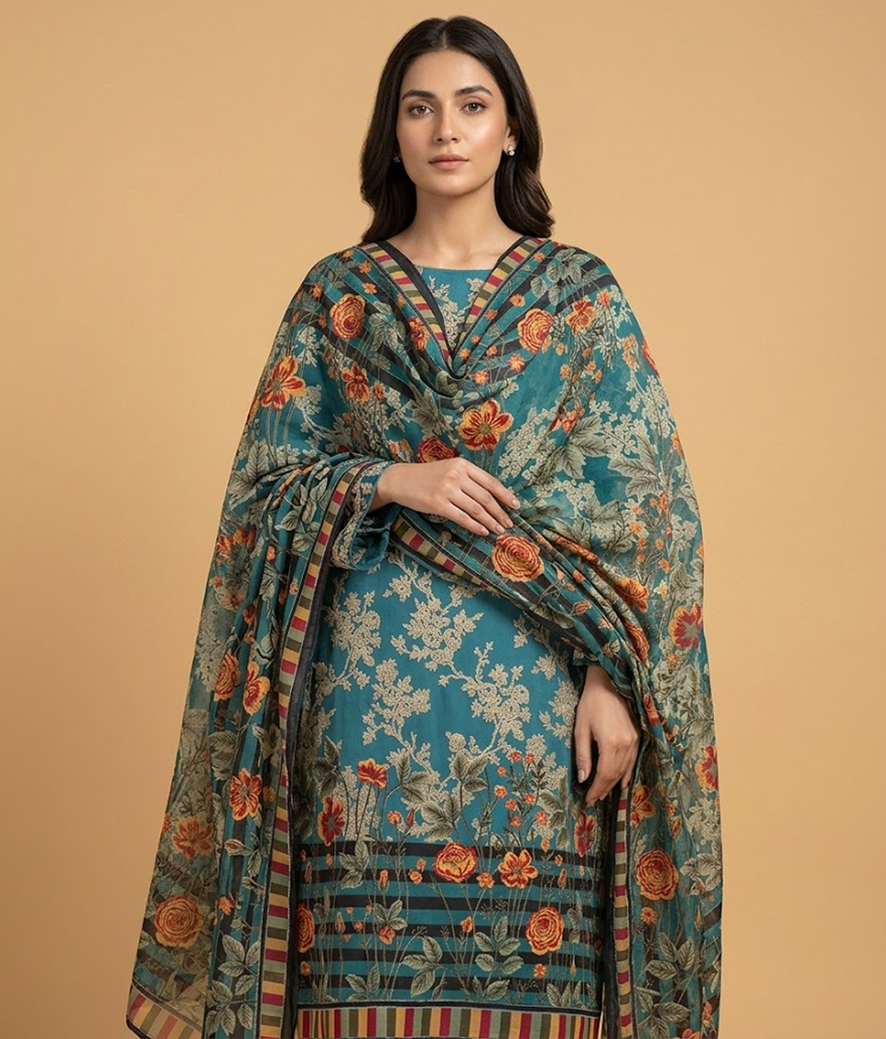 Sea Green Silk 2 Piece Shirt and Dupatta