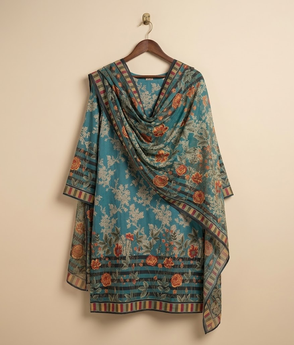Sea Green Silk 2 Piece Shirt and Dupatta