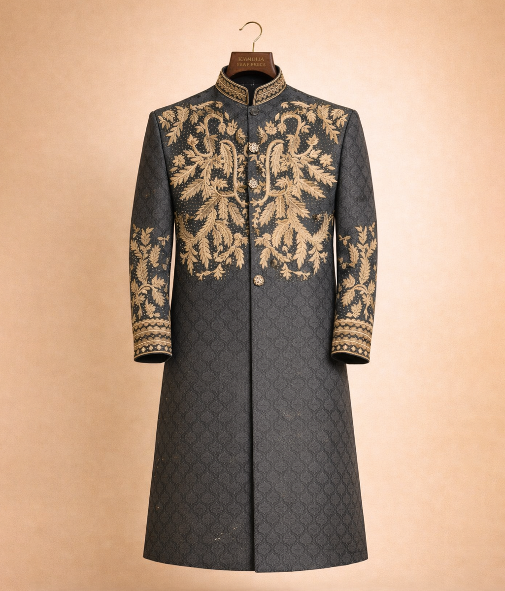 Sherwani embossed jamawar handwork