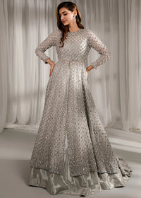 Silver Chrome Sequin-Encrusted Front-Open Gown