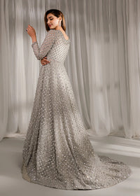 Silver Chrome Sequin-Encrusted Front-Open Gown
