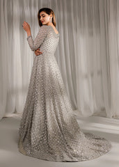 Silver Chrome Sequin-Encrusted Front-Open Gown