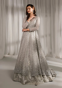 Silver Chrome Sequin-Encrusted Front-Open Gown