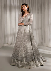 Silver Chrome Sequin-Encrusted Front-Open Gown