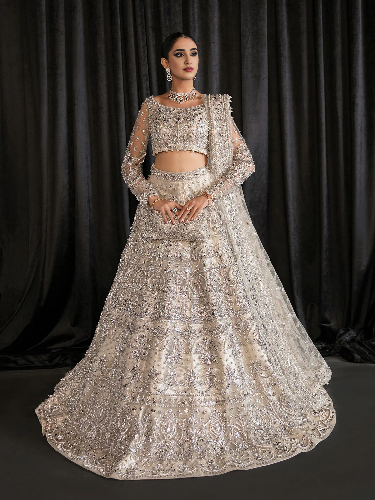Silver Hand-Embellished Lehenga Choli