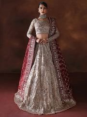 Silver Metallic Vasli Lehnga with Crimson Border