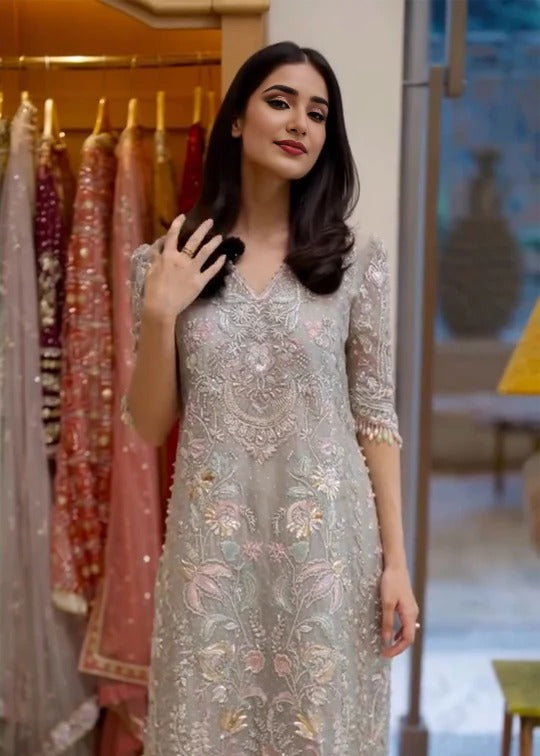 Silver Mist Pastel Resham & Sequins Straight Kurta