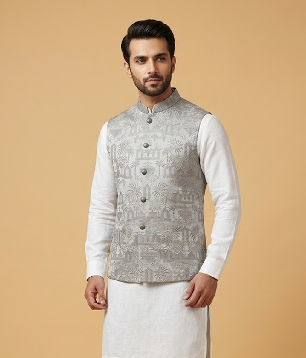 Silver Embroidered Floral Dulha House