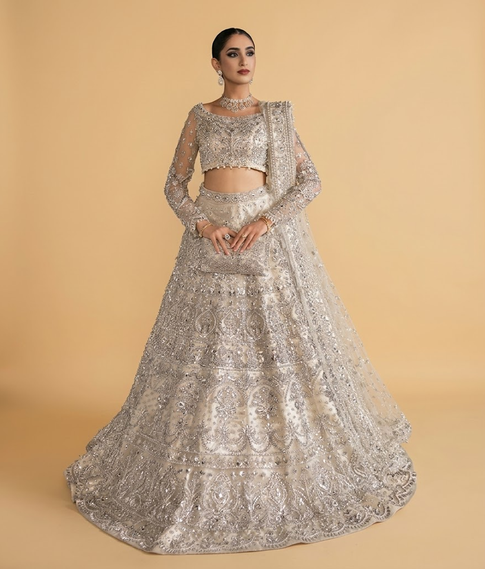 Silver Hand-Embellished Lehenga Choli