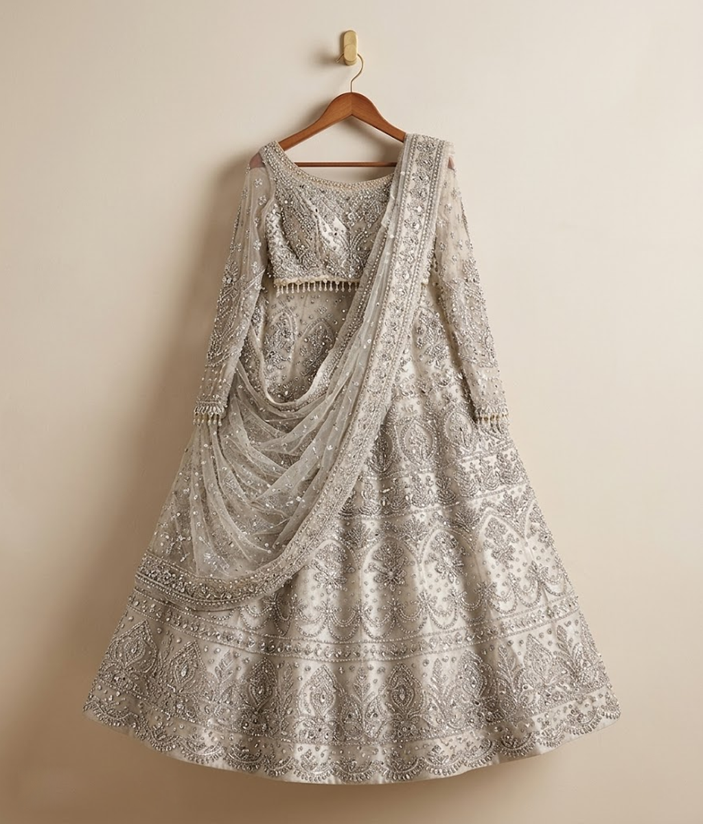 Silver Hand-Embellished Lehenga Choli