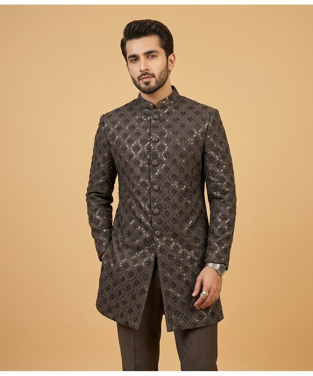 Silver Leaf Sequin Jamawar Dulha House