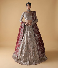 Silver Metallic Vasli Lehnga with Crimson Border