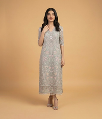 Silver Mist Pastel Resham & Sequins Straight Kurta