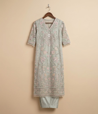 Silver Mist Pastel Resham & Sequins Straight Kurta