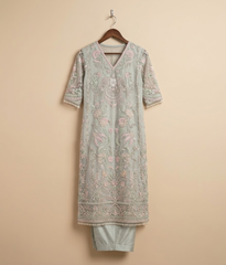 Silver Mist Pastel Resham & Sequins Straight Kurta