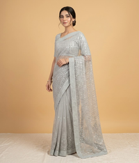 Silver patterned Net saree