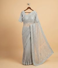 Silver patterned Net saree
