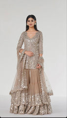 Silver and Taupe Mirror Work Gharara