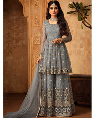 Slate Grey Net Gharara