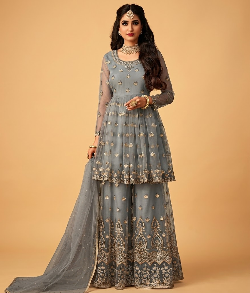 Slate Grey Net Gharara