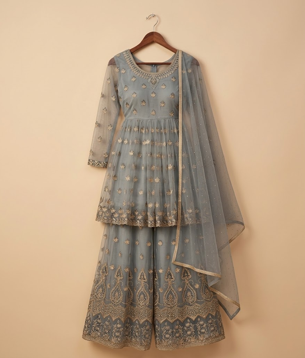 Slate Grey Net Gharara