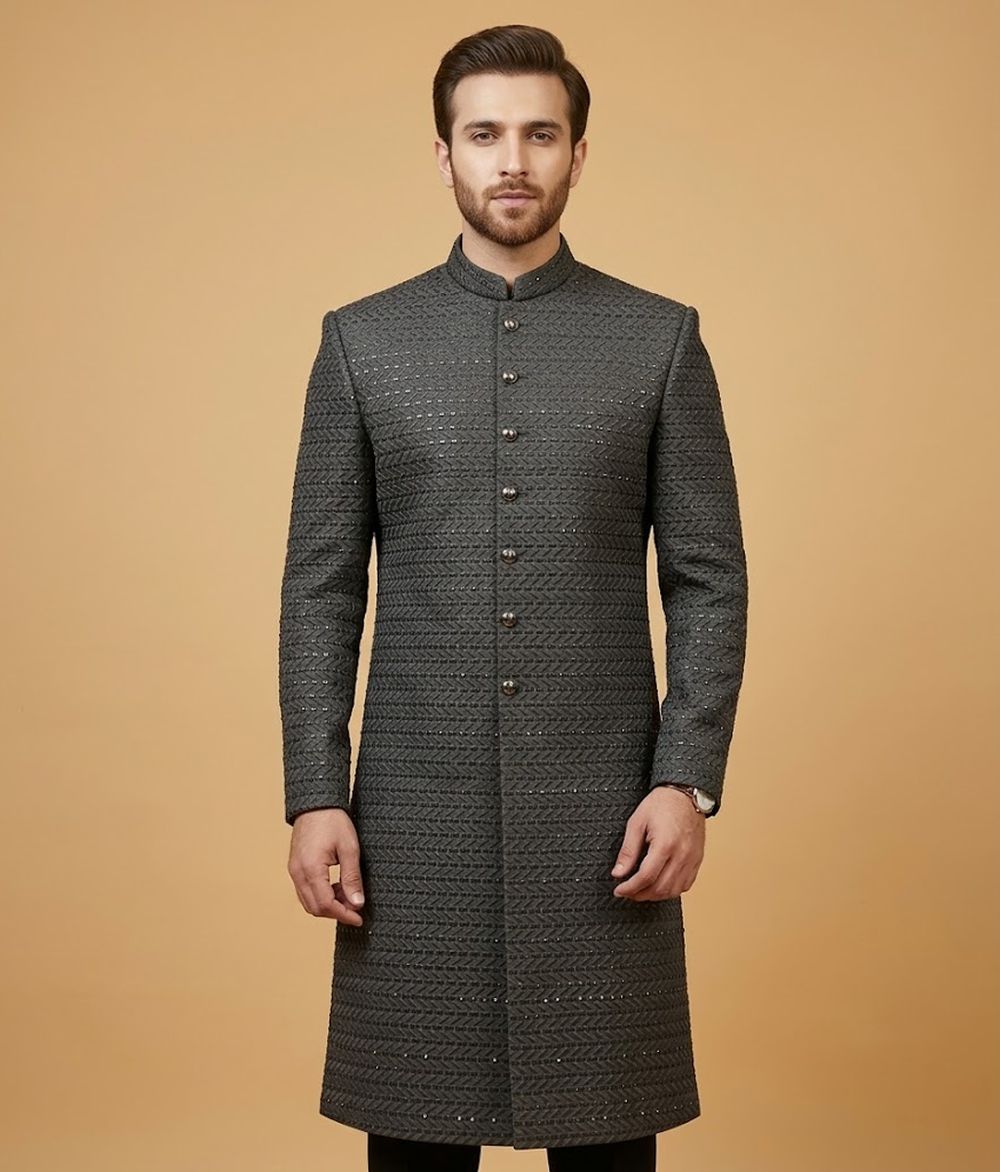 Slate Herringbone Jamawar Dulha House