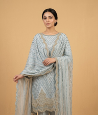 Steel Blue Cut Dana Net 2 Piece Shirt and Dupatta