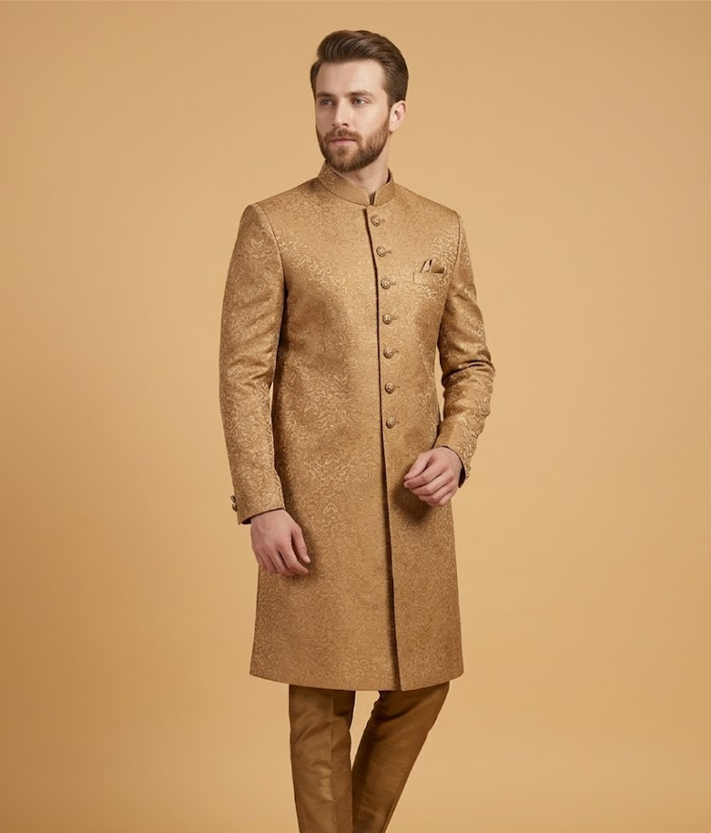 Tan Textured Jamawar Dulha House