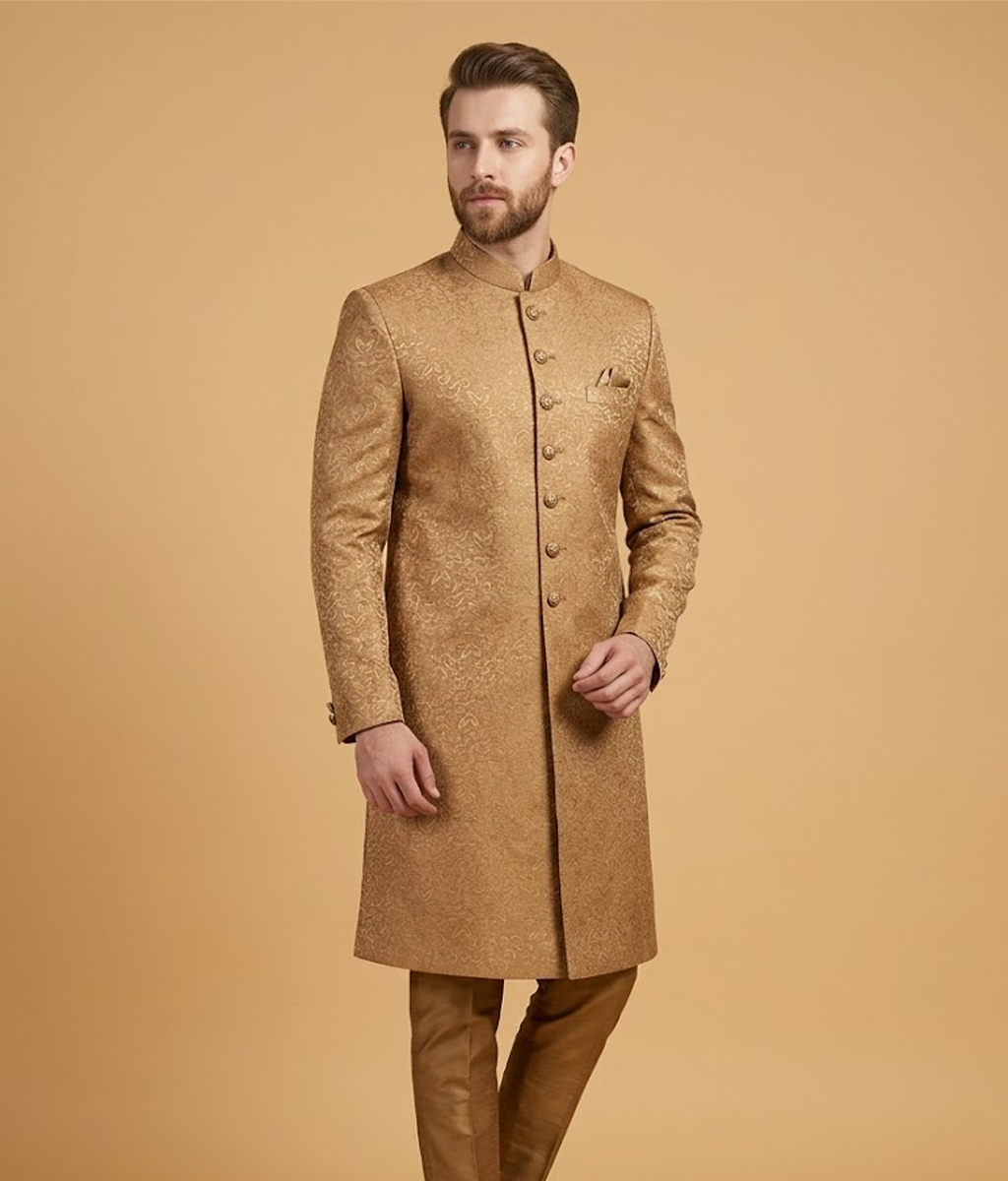 Tan Textured Jamawar Dulha House