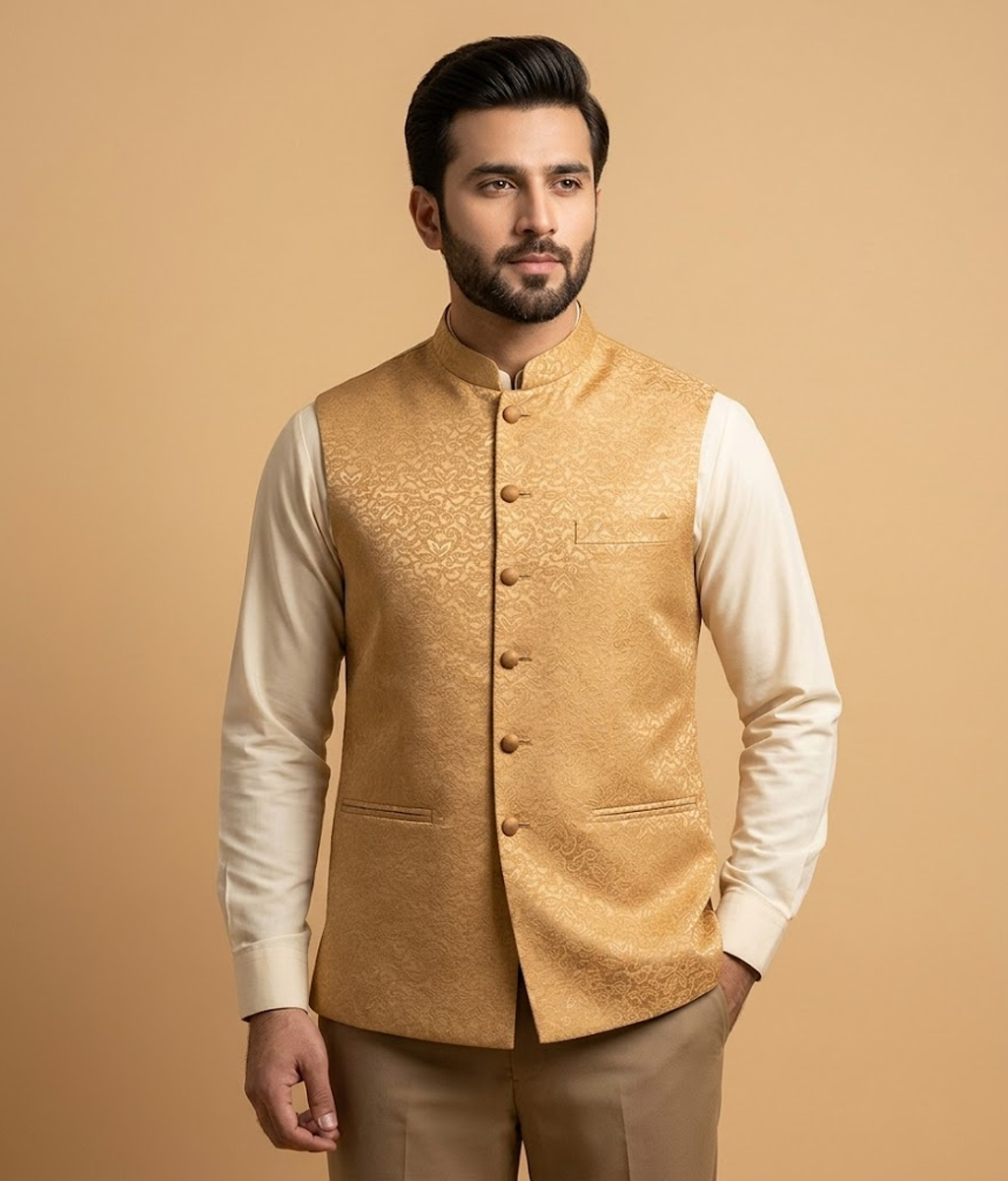 Tan Textured Jamawar Dulha House