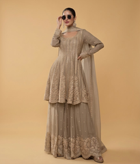 Taupe Chikankari Peplum Gharara