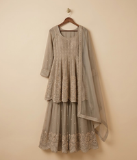 Taupe Chikankari Peplum Gharara