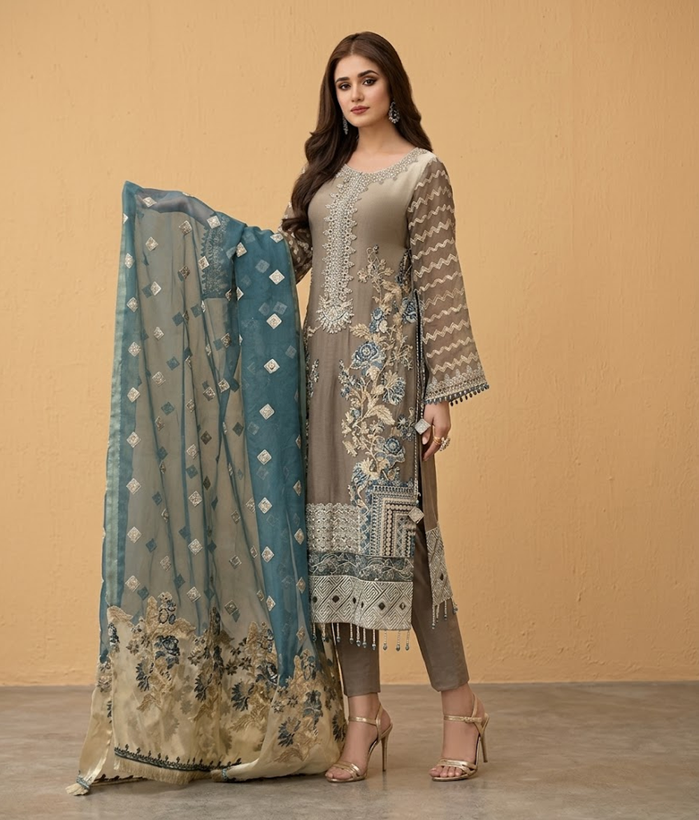 Taupe Mukesh Straight Kurta