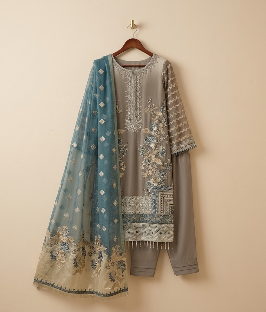 Taupe Mukesh Straight Kurta