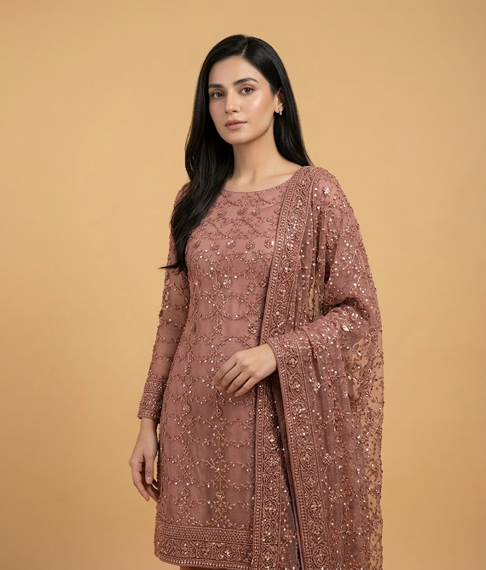Tea Pink Raw Silk 2 Piece Shirt and Dupatta