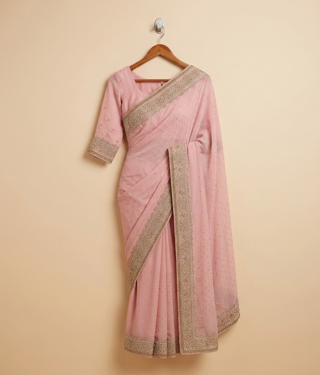 Tea Pink Tilla Work Tissue Silk Saree