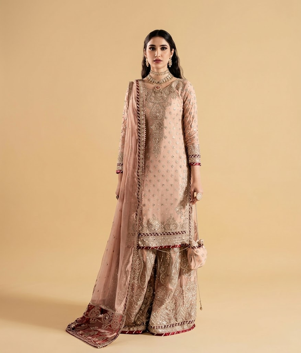 Tea Rose Zardozi Gharara
