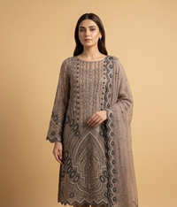 Tea pink Cut Dana Net 2 Piece Shirt and Dupatta