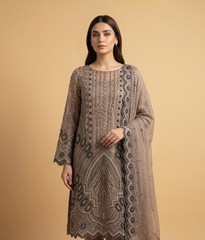 Tea pink Cut Dana Net 2 Piece Shirt and Dupatta