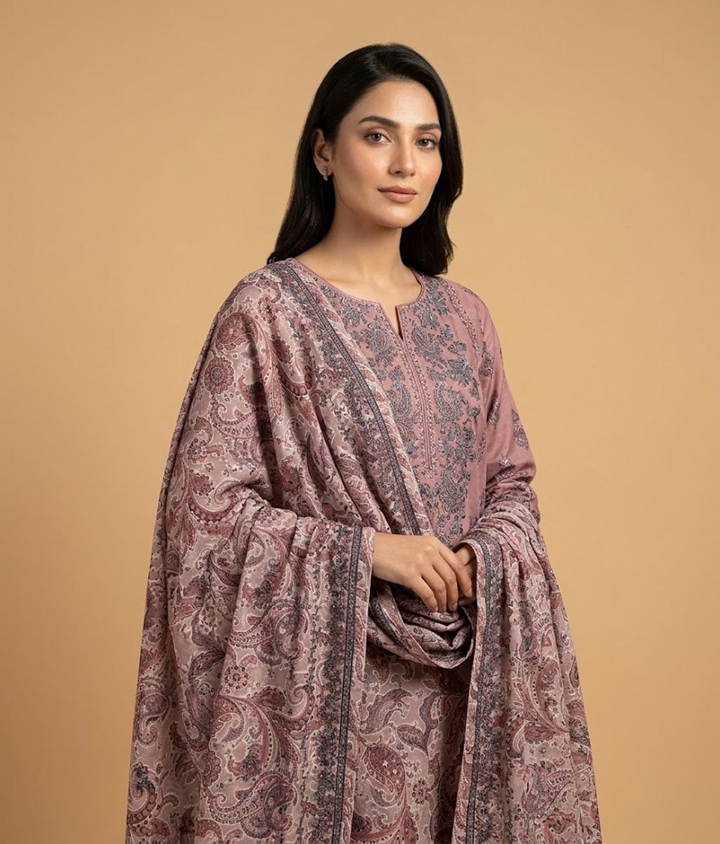 Tea pink Silk 2 Piece Shirt and Dupatta