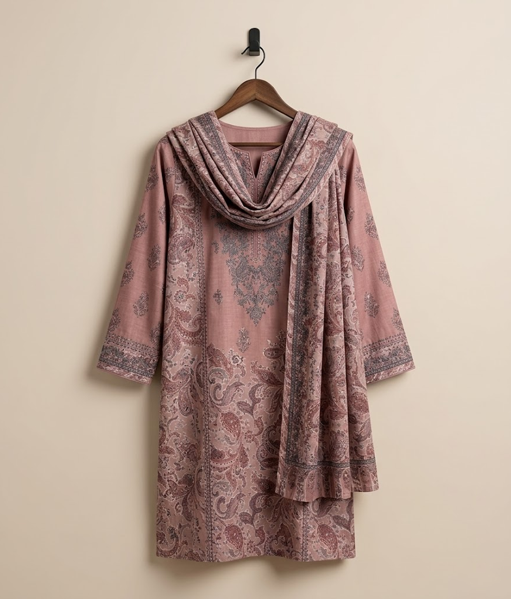 Tea pink Silk 2 Piece Shirt and Dupatta