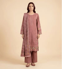 Tea pink cotton 3 piece with embroidery work